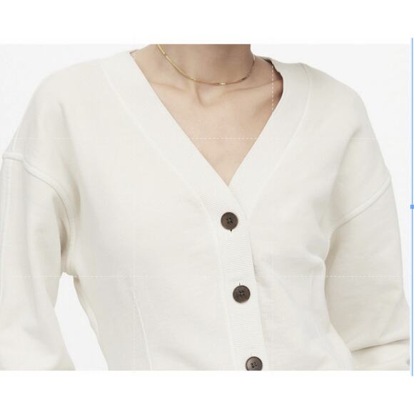 Madewell Waisted Cardigan Sweatshirt WMNS XS Off White Button Up V-neck NU853 LS - Picture 4 of 13